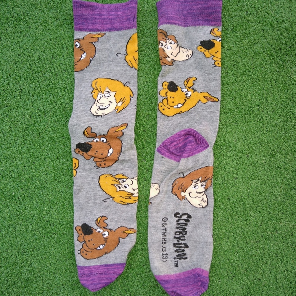 Shaggy and Scooby Doo Cartoon Faces Multi Print Adult Large Crew Socks